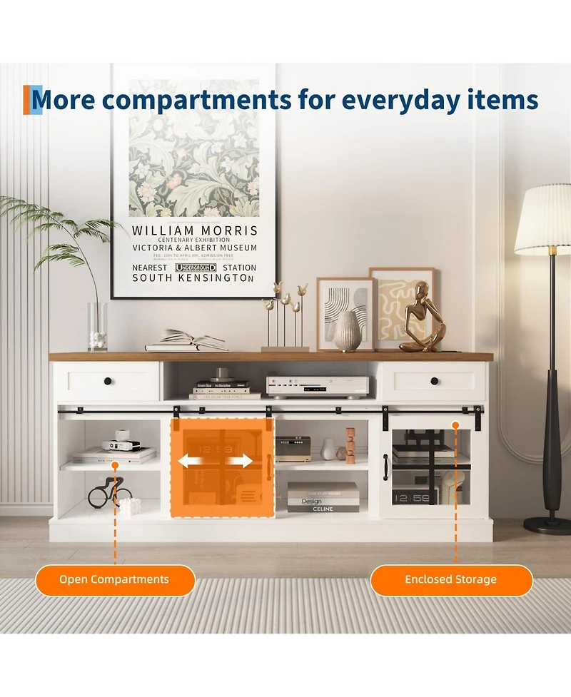 gaomon Farmhouse Tv Stand for TVs, Entertainment Center with Barn Doors, Drawers, Shelves and Power Outlets