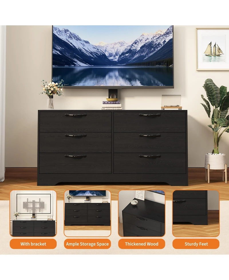 gaomon 47.2 Tv Stand with Mount for Tvs , Media Console with 6 Drawers and Adjustable TV Bracket