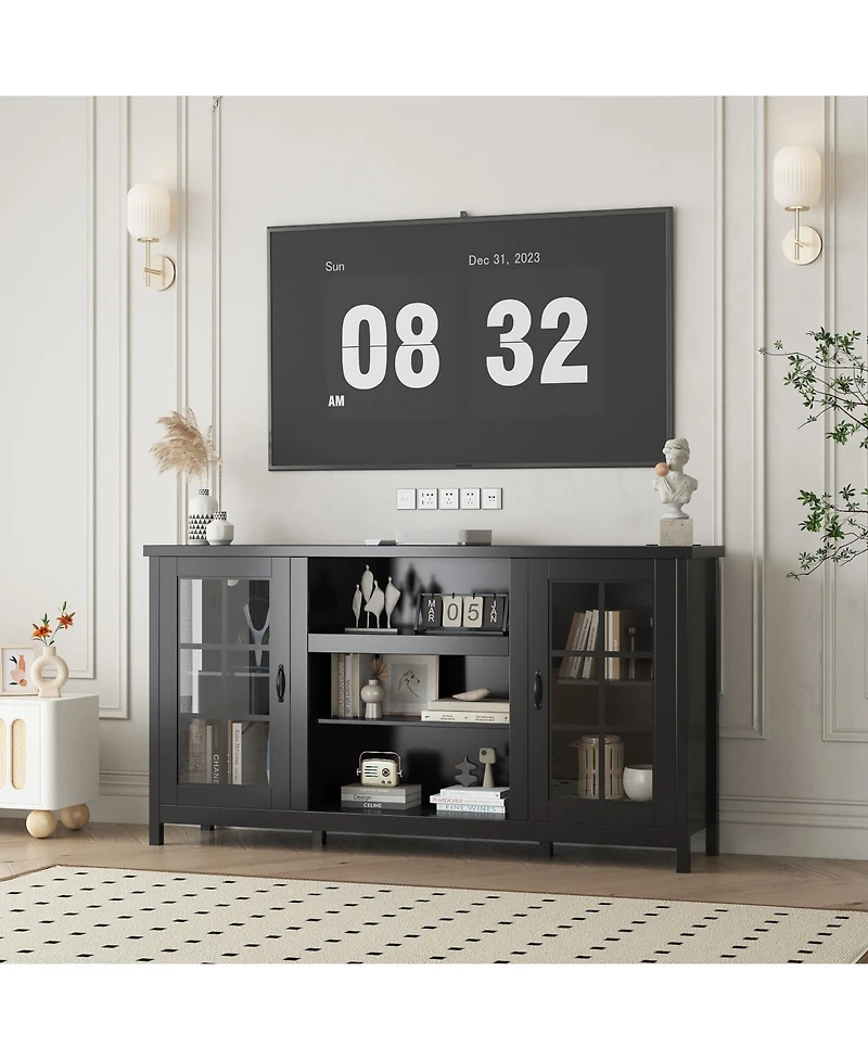 gaomon 59" Tv Stand for TVs up to 65", Wood Entertainment Center with Acrylic Doors, Shelves and Power Outlets