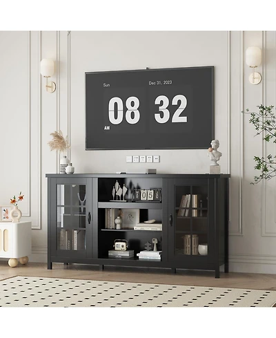 gaomon 59" Tv Stand for TVs up to 65", Wood Entertainment Center with Acrylic Doors, Shelves and Power Outlets