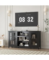 gaomon 59" Tv Stand for TVs up to 65", Wood Entertainment Center with Acrylic Doors, Shelves and Power Outlets
