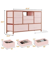 gaomon Tv Stand Dresser with 8 Fabric Drawers, Rgb Led Lights and Power Outlets, Wood-Top Console for TVs up to 55