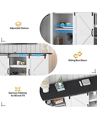 gaomon 70" Farmhouse Tv Stand for TVs up to 80", Entertainment Center with Sliding Barn Doors, Shelves and Charging Ports