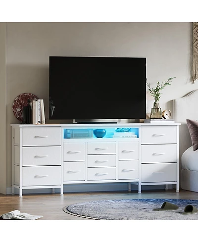gaomon Dresser Tv Stand with 13 Fabric Drawers for TVs, Entertainment Center with Led Lights and Power Outlets