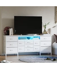 gaomon Dresser Tv Stand with 13 Fabric Drawers for TVs, Entertainment Center with Led Lights and Power Outlets