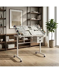 Streamdale Furniture Adjustable Art Desk With 2 Drawers and 4 Wheels