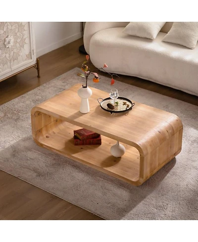 Streamdale Furniture Curved Light Wood Coffee Table with Open Storage