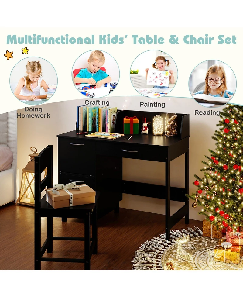 Slickblue Kids Wooden Study Desk and Chair Set for Learning Writing