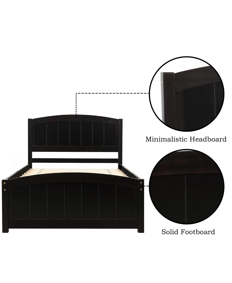 Rainsken Twin Bed Frame, Wood Platform with Headboard, Footboard and Slat Support for Bedroom