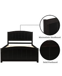 Rainsken Twin Bed Frame, Wood Platform with Headboard, Footboard and Slat Support for Bedroom