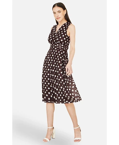 Yumi Women's Polka Dot Mesh Wrap Skater Dress