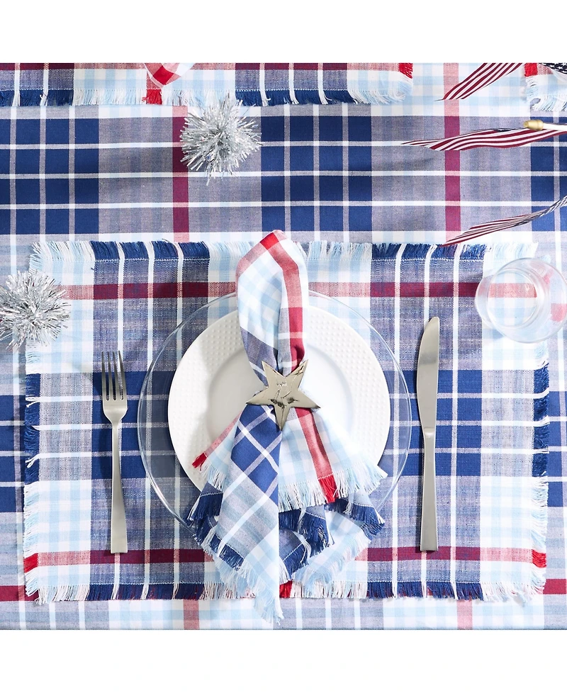 Design Imports Liberty Plaid Fringed Napkins, Set of 4