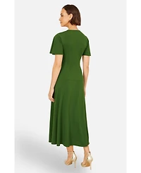 Yumi Women's Ruched Front Stretch Midi Dress