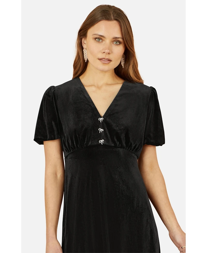 Yumi Women's Velvet Diamante Detail Skater Dress