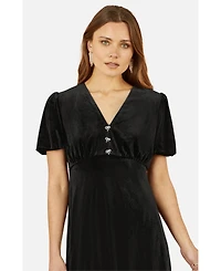 Yumi Women's Velvet Diamante Detail Skater Dress