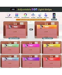 gaomon 5-Drawer Wooden Dresser with Led Lights and Power Outlet, Modern Closet Storage Cabinet for Bedroom, Living Room