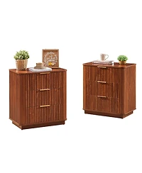 Streamdale Furniture Walnut 3-Drawer Nightstand, 23.6 inches W Curved Wave Design.