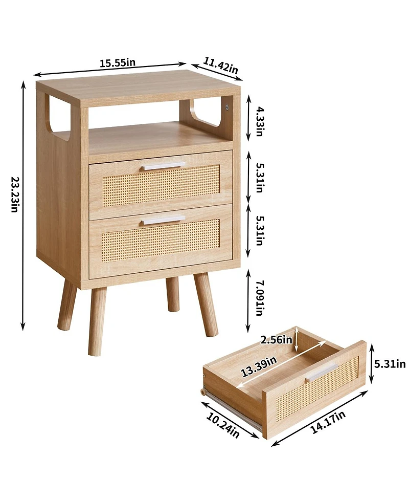 Streamdale Furniture 2-Drawer Modern Bedside Table with Handles