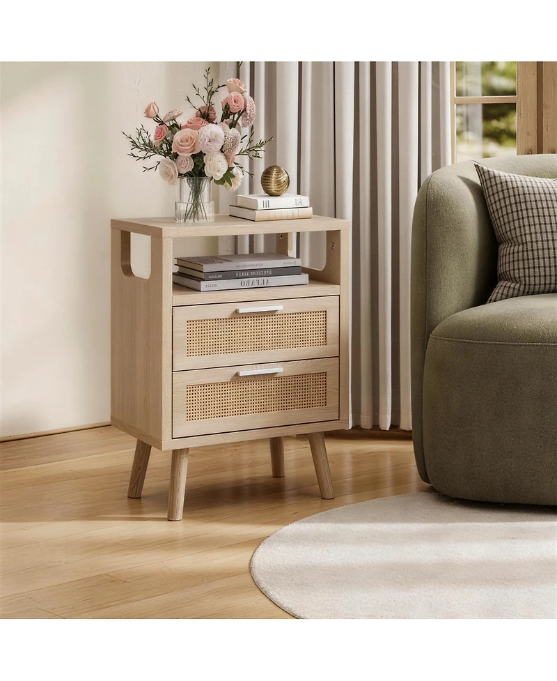 Streamdale Furniture 2-Drawer Modern Bedside Table with Handles