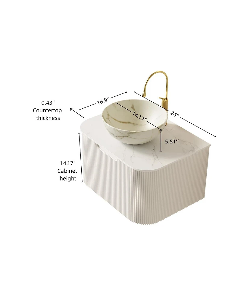 Sillysis Wall Mounted Bathroom Vanity, Matte Bowl Ceramic Basin, Sintered Stone Top