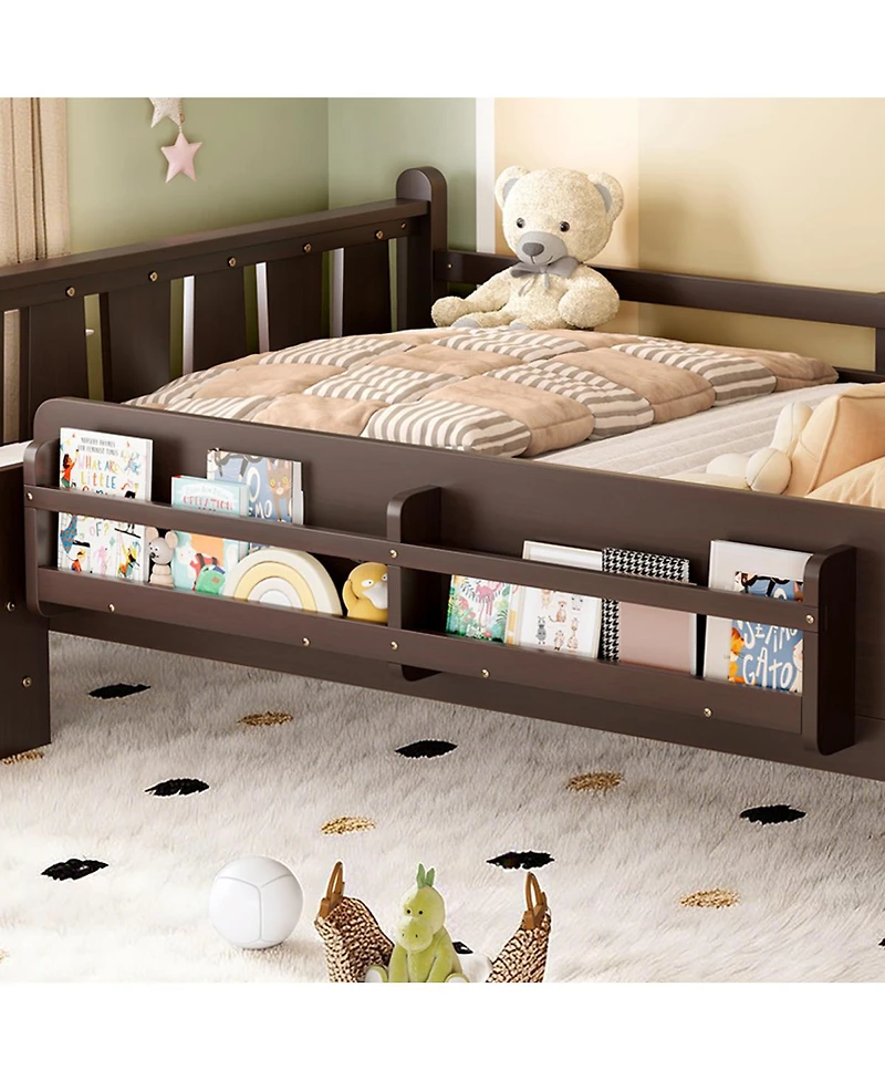 Streamdale Furniture Wood Floor Bed w/ Storage, Stairs and Rails