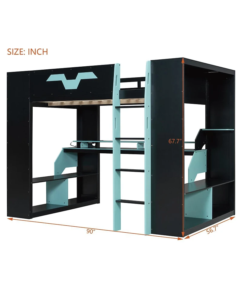Streamdale Furniture Wood Loft Bed w/ Power, Usb-c, Cable Mgmt, Rgb