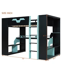 Streamdale Furniture Wood Loft Bed w/ Power, Usb-c, Cable Mgmt, Rgb
