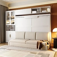 Streamdale Furniture Queen Murphy Bed with Sofa, Shelves, Usb and Light