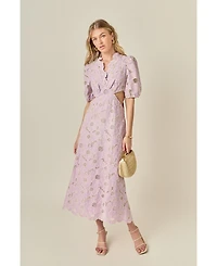 English Factory Women's Floral Eyelet Lace Cut Out Scalloped Midi Dress