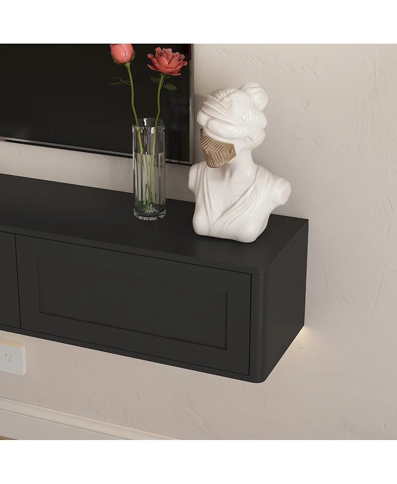 Streamdale Furniture Floating Led Tv Stand with Power Outlet