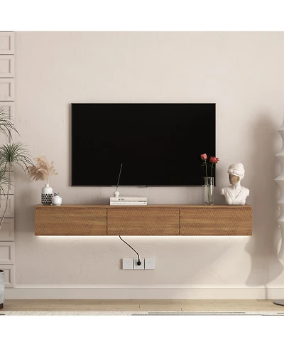 Streamdale Furniture Floating Tv Stand Wall Mounted with 16 Color LEDs for 65 Inch Tv