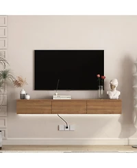 Streamdale Furniture Floating Tv Stand Wall Mounted with 16 Color LEDs for 65 Inch Tv