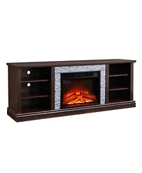Streamdale Furniture Large Tv Desk Storage Rack with Faux Stacked Stone Surround, Media Console Table