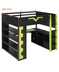 Streamdale Furniture Gaming Loft Bed w/Desk, Rgb, Power, Storage