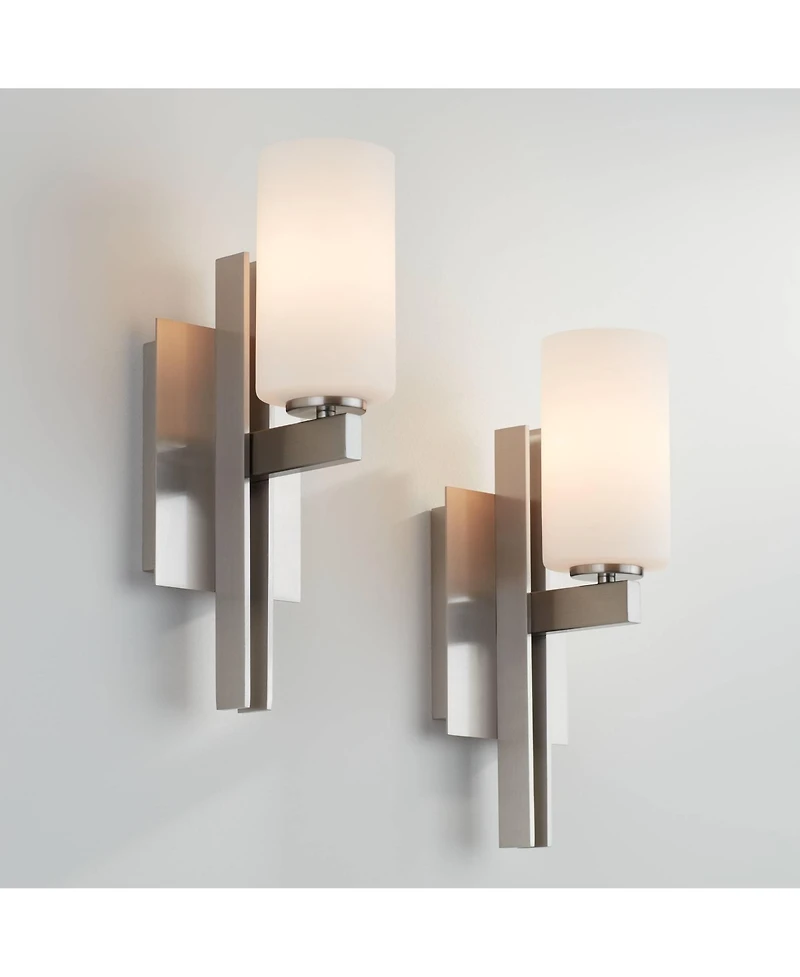 Possini Euro Design Ludlow Modern Wall Light Sconces Set of 2 Brushed Nickel Hardwire 4 1/2" Fixture Glass for Bedroom Bathroom Vanity Reading
