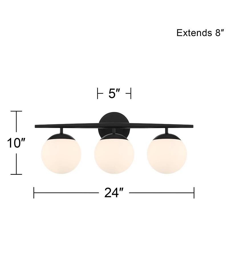 Possini Euro Design Meridian Modern Wall Light Black Hardwire 24" 3-Light Fixture Opal Glass Globe Shade for Bedroom Living Room