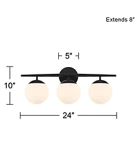 Possini Euro Design Meridian Modern Wall Light Black Hardwire 24" 3-Light Fixture Opal Glass Globe Shade for Bedroom Living Room