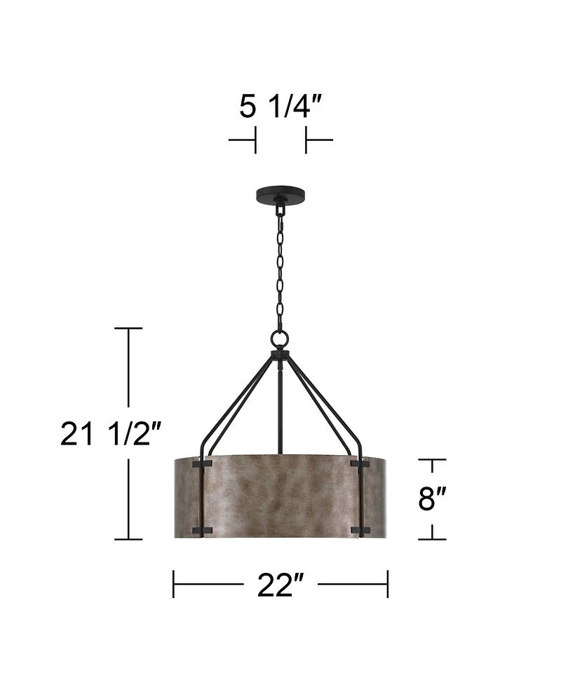 Possini Euro Design Julian 22inch Farmhouse Rustic Pendant Chandelier Ceiling Light Fixture Dining Room Over Table Drum Finish Metal