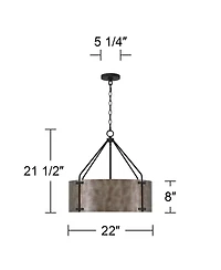 Possini Euro Design Julian 22inch Farmhouse Rustic Pendant Chandelier Ceiling Light Fixture Dining Room Over Table Drum Finish Metal