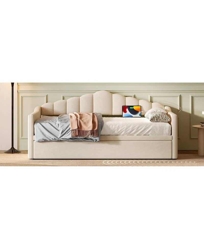 Streamdale Furniture Daybed with Pop-Up Trundle and Charging Ports