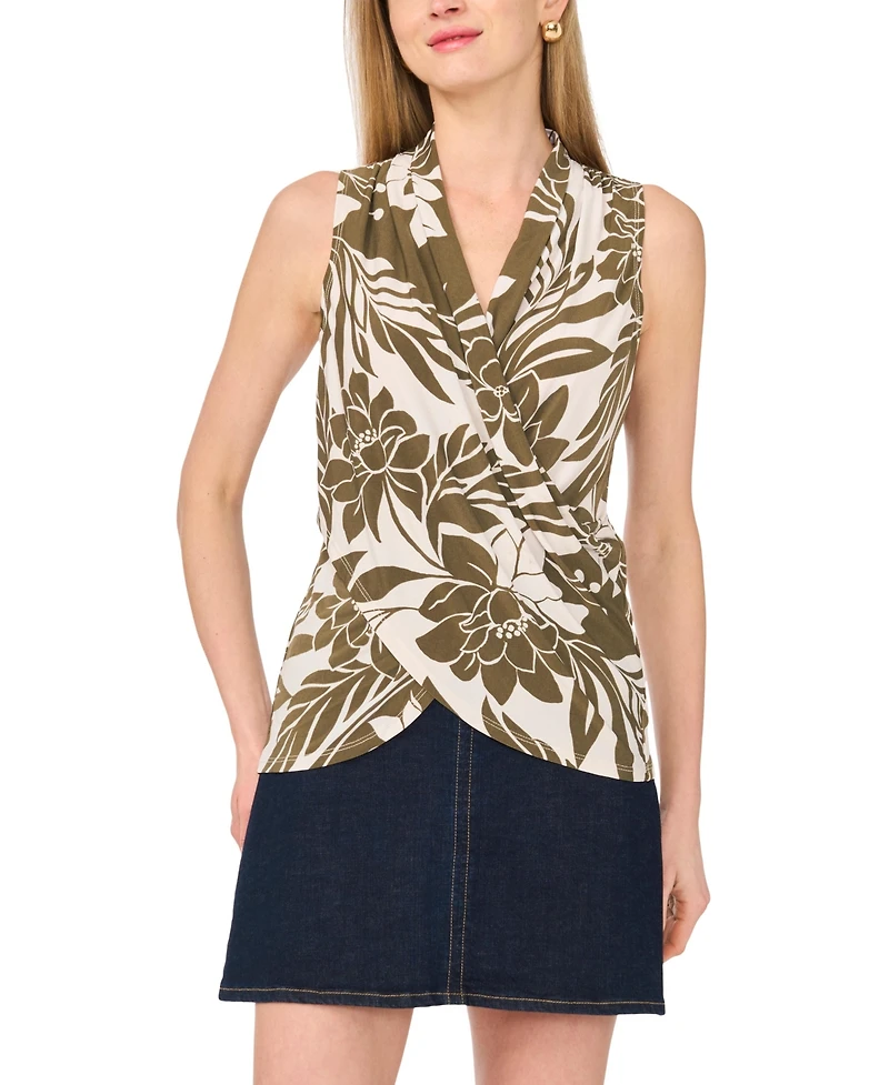 Vince Camuto Women's Printed Front Cross Over Wrap Tank Top