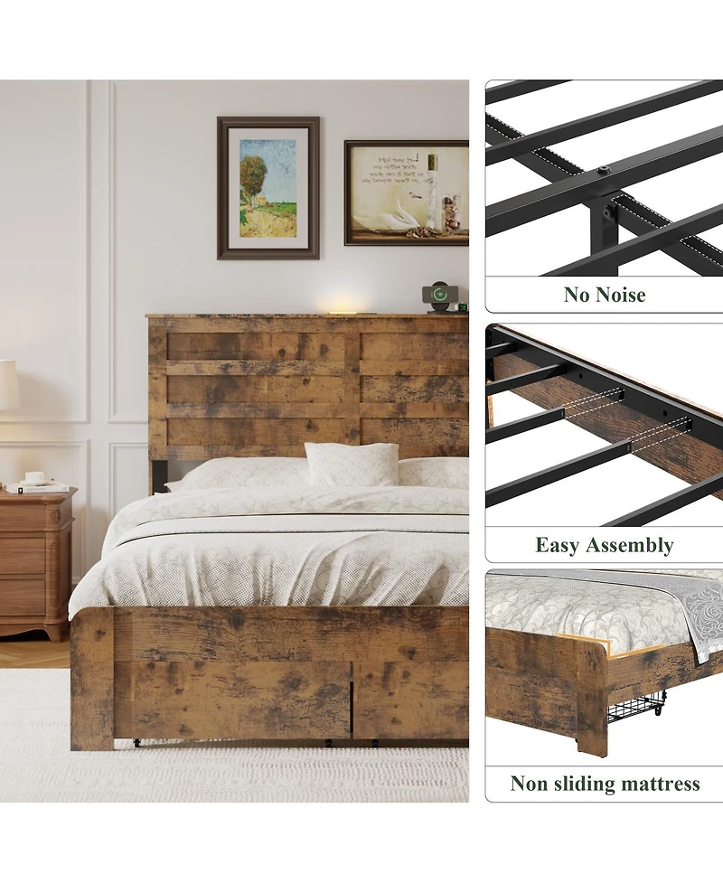 Streamdale Furniture Queen Storage Bed With Drawers and Usb Ports