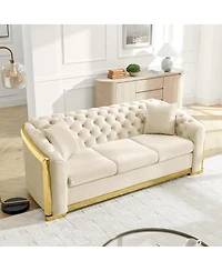 Streamdale Furniture Mid-Century Velvet Couch Set: 3-Seater and Loveseat