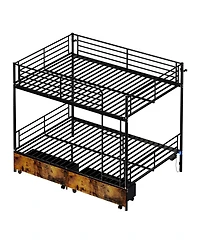Streamdale Furniture Metal Split Bunk Bed w/ Usb, Storage, Guardrail, Ladder