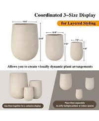 Asagikoiai Egg-Shaped Mgo Outdoor Planter Set of 3, Stone-Look Design