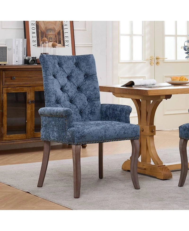 Streamdale Furniture Tufted Chenille Accent Dining Chair, Curved Wood Legs