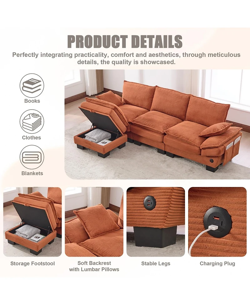 Streamdale Furniture Cloud Modular Corduroy Sectional Sofa