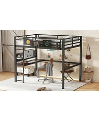 Streamdale Furniture Metal Loft Bed with Desk, Storage, Clock, and Charging Port