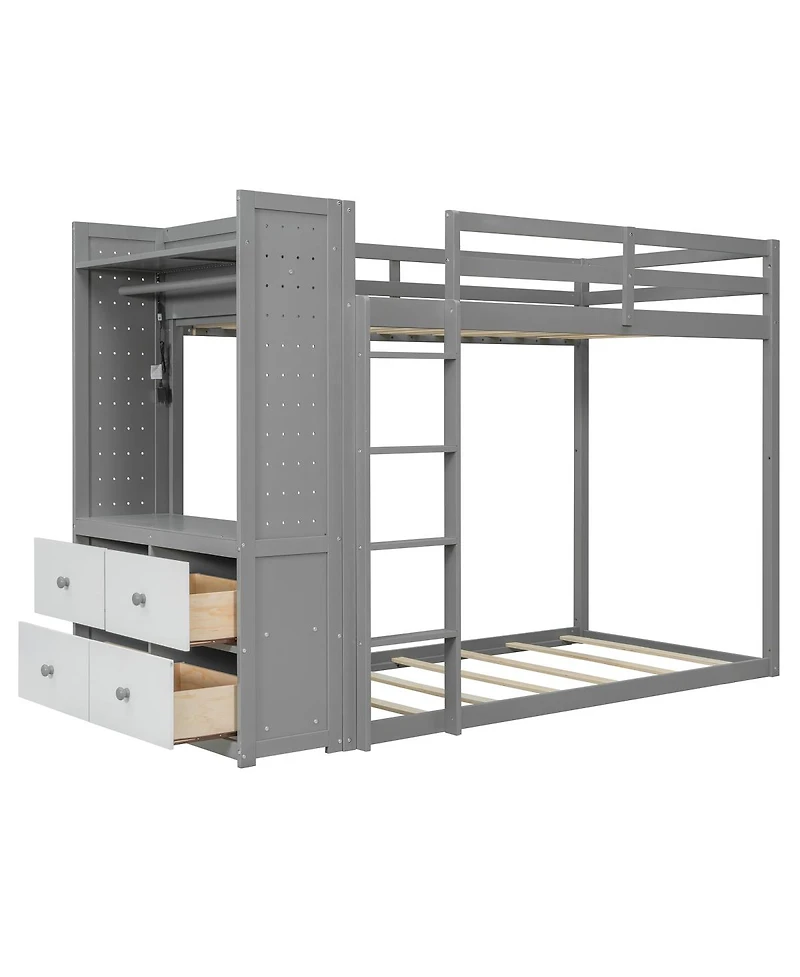 Streamdale Furniture Bunk Bed with 4 Drawers, Rail, Light, Shelves