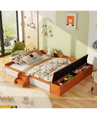 Streamdale Furniture Velvet Daybed w/ Stairs and Storage Ottoman